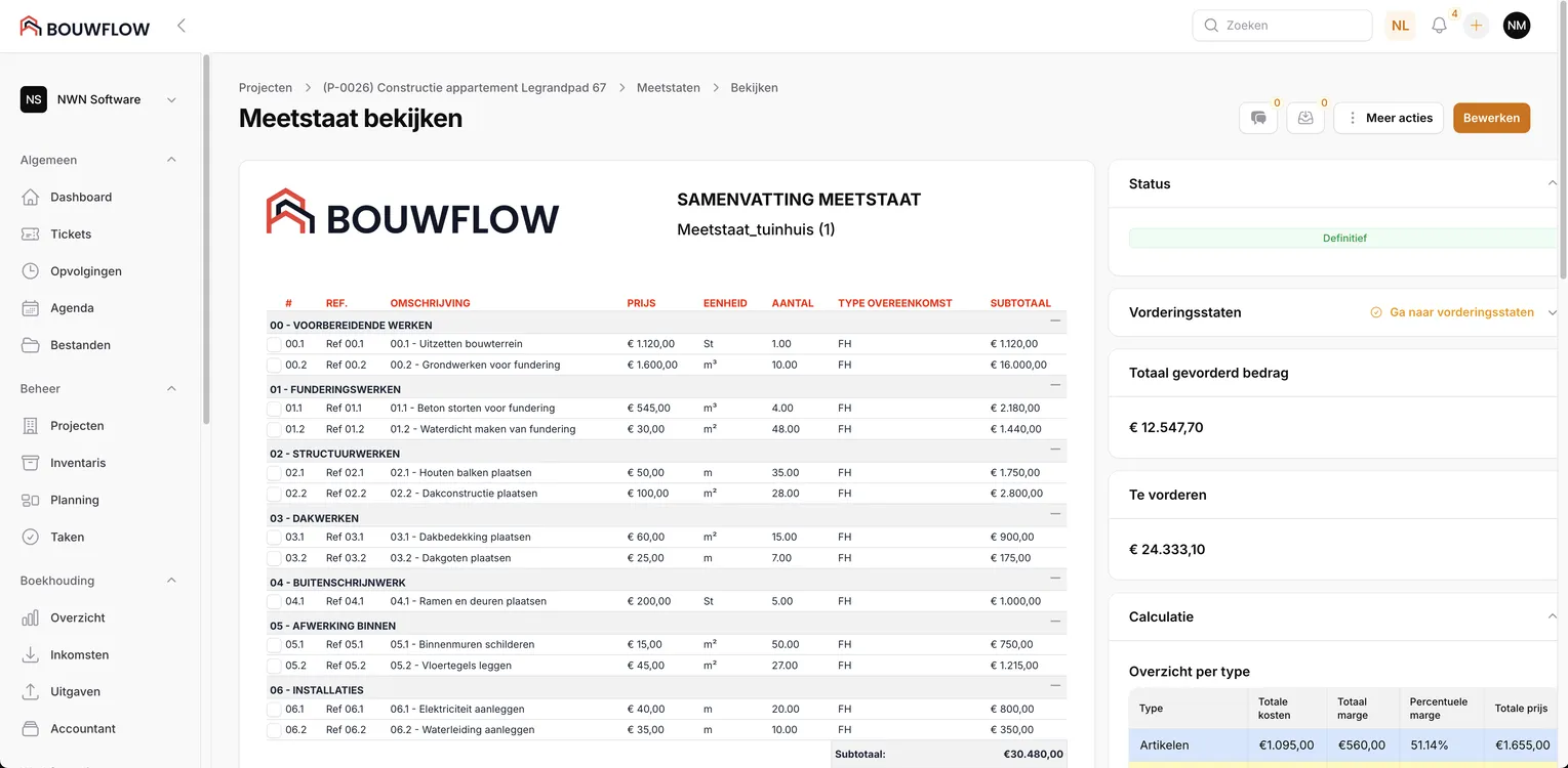 Calculatie software entrepreneurs généraux